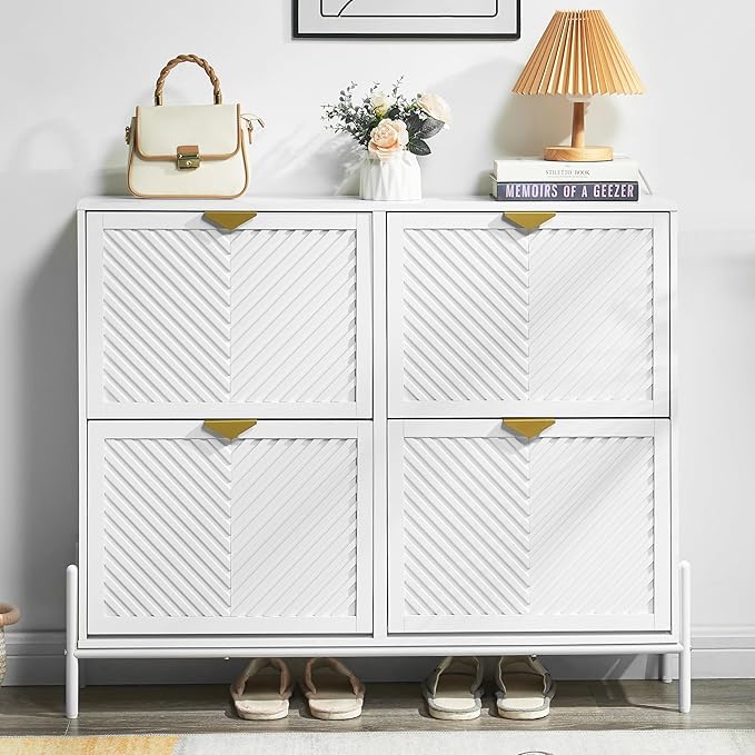 Shoe Cabinet Storage with 4 Flip Drawers, Narrow Hidden Shoes Organizer Cabinet - Image 5