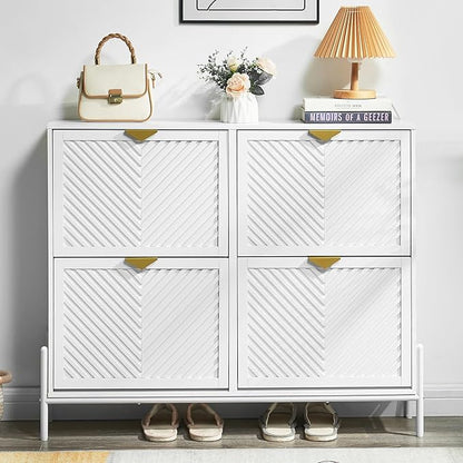 Shoe Cabinet Storage with 4 Flip Drawers, Narrow Hidden Shoes Organizer Cabinet - Image 5