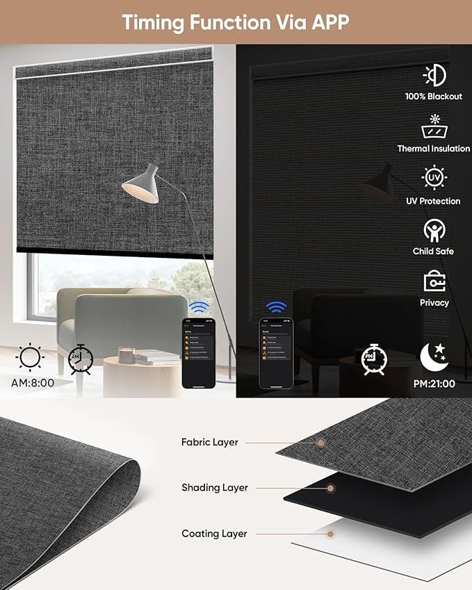 Kincmo Motorized Blinds with Remote, 100% Blackout Motorized Roller Shades Work - Image 4