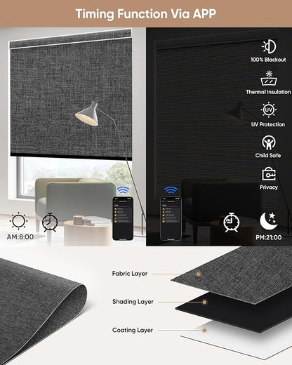 Kincmo Motorized Blinds with Remote, 100% Blackout Motorized Roller Shades Work - Image 4