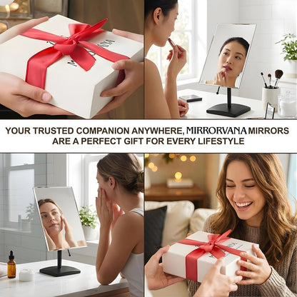 Large Adjustable Table Desk Mirror with Stand, 9.8" x 7" (Black) | Personal Face Mirror Fits Vanity, Bathroom Countertop, or Office Desktop with Stable Base for Styling, Makeup & Daily Care
