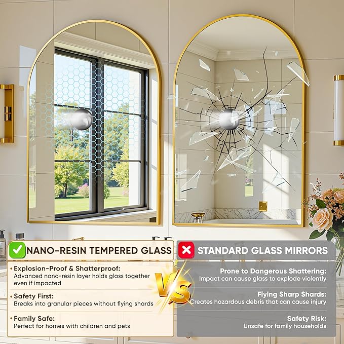 Arched Mirror 24"x36", Bathroom Mirror, Wall Mounted Vanity Mirror - Image 6