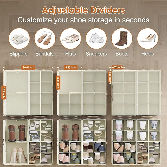 2 Pack Shoe Organizer for Closet, Foldable Shoe Storage Organizer - Image 2