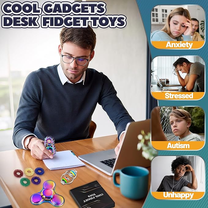 8Pcs Fidget Toys Adults Fidgets Spinner Autism Sensory Pack Spiky Sensory Rings - Image 5