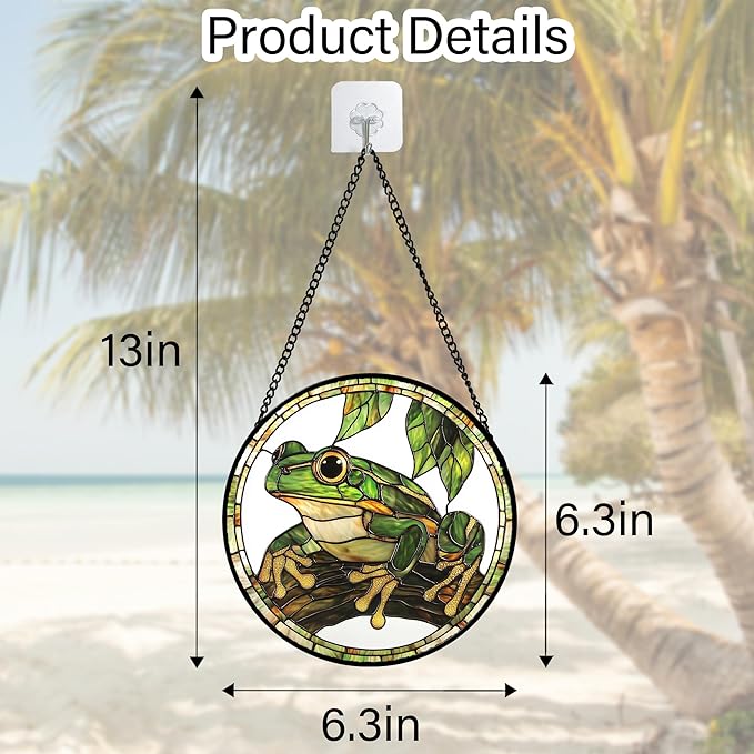 DASTOLL Stained Glass Window Hanging, Frog Green Leaf Sun Catchers Colorful - Image 3