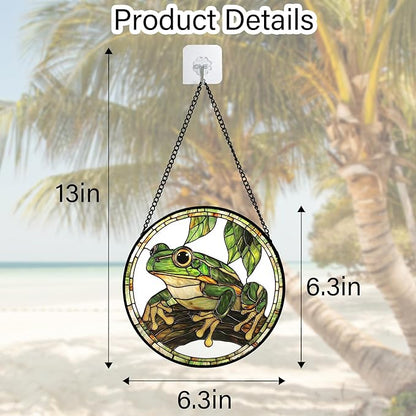 DASTOLL Stained Glass Window Hanging, Frog Green Leaf Sun Catchers Colorful - Image 3
