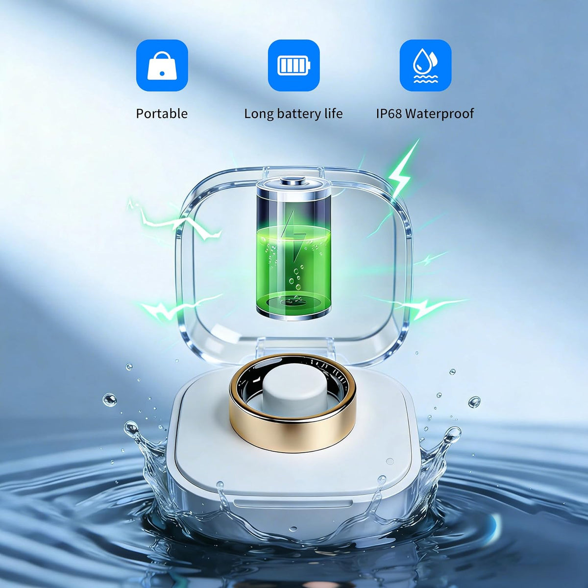 women men smart ring health tracker, sleep exercise showing dimensions