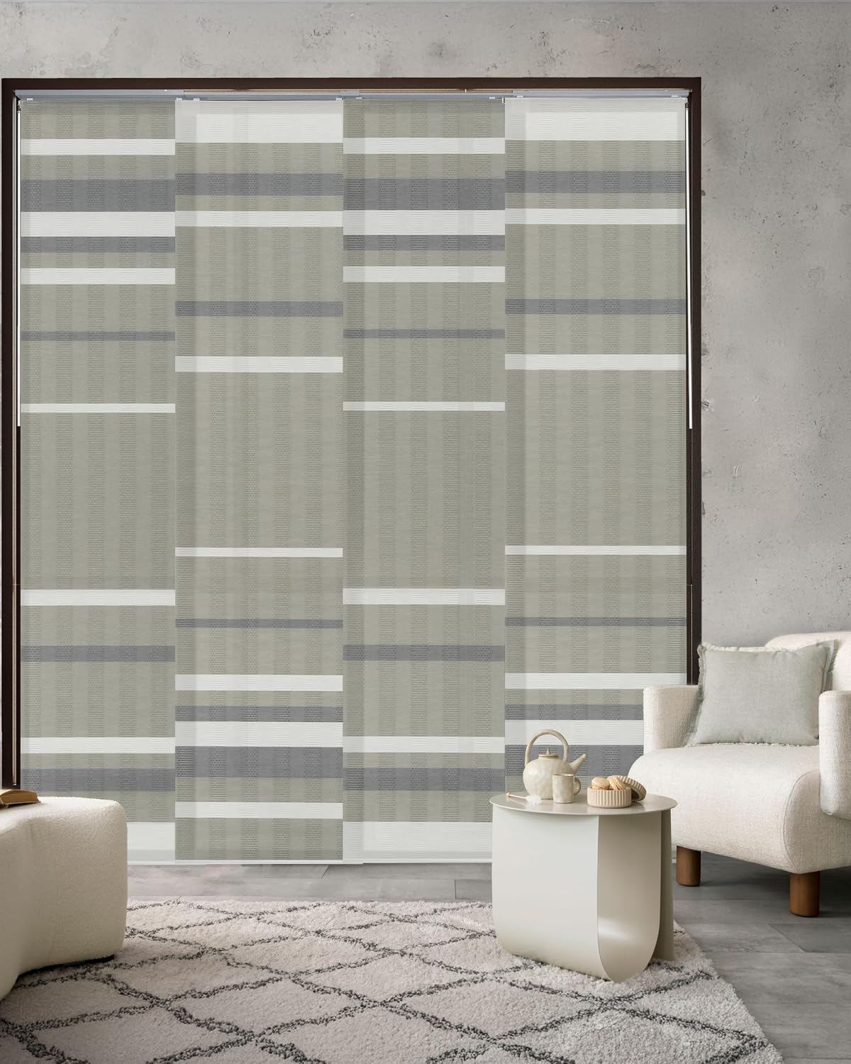 Panel Blinds Woven 45.8"-86" x 96", Dusty Miller | Natural Woven Panel Track Blinds for Sliding Glass Doors with Extendable Track and Trimmable Fabric Panels