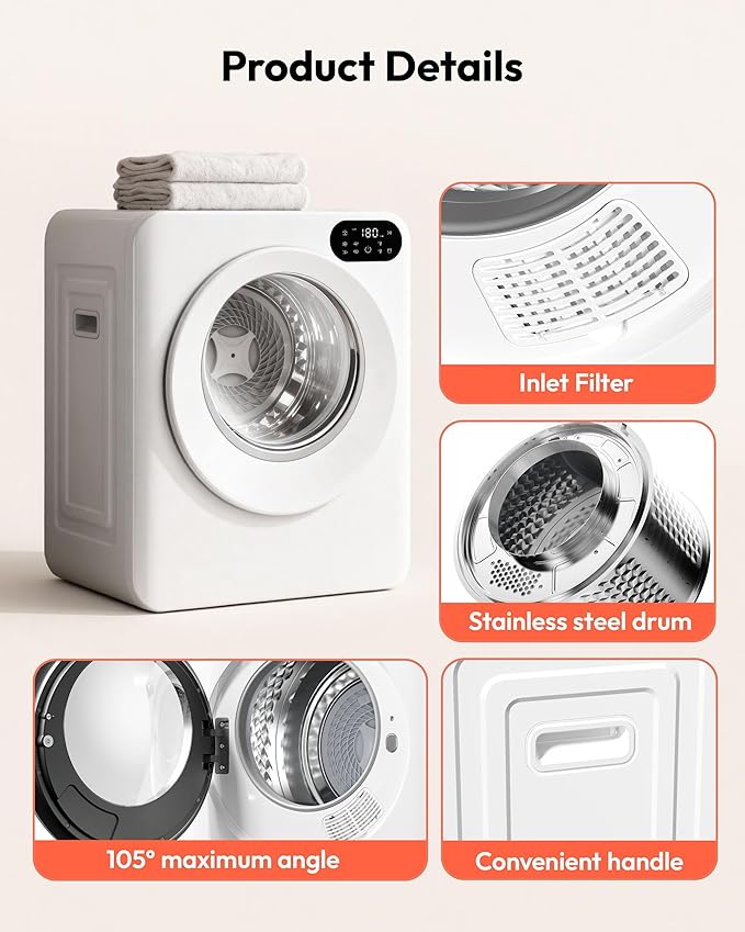 Euhomy 1.5 Cu.Ft Portable Dryer, 850W Clothes Dryer - Image 7