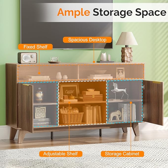 VINGLI Boho Fluted TV Stand for 70" TV, Solid Wood Entertainment Center - Image 4