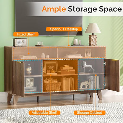 VINGLI Boho Fluted TV Stand for 70" TV, Solid Wood Entertainment Center - Image 4