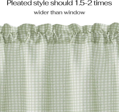 NICETOWN Sage Green Rustic Gingham Valance for Windows, 42" x 18", 1 Panel | Farmhouse Living Room Kitchen Room Bedroom Valances Rod Pocket Window Treatment