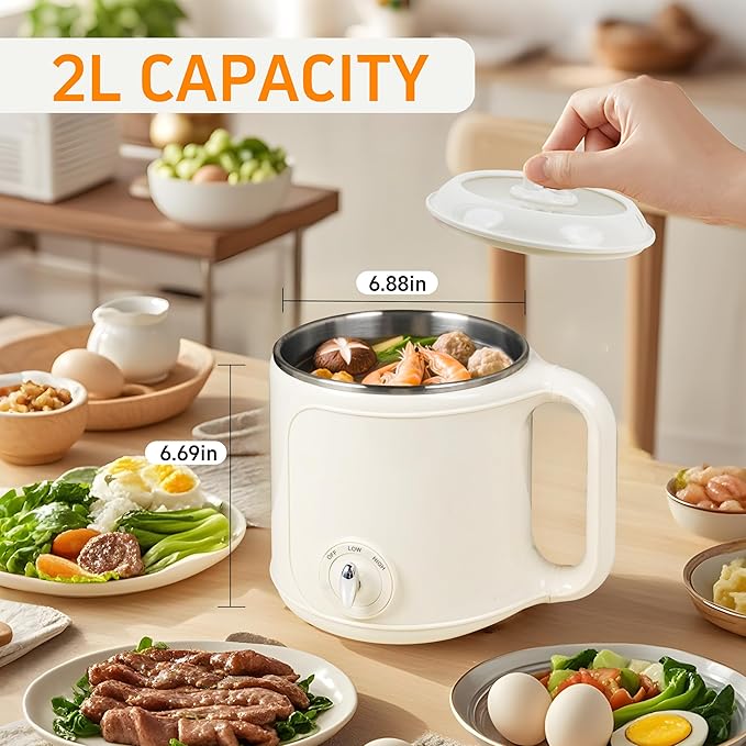 Hot Pot Electric, 2.0L Multifunctional Stainless Steel Electric Pot, Dual Power - Image 3