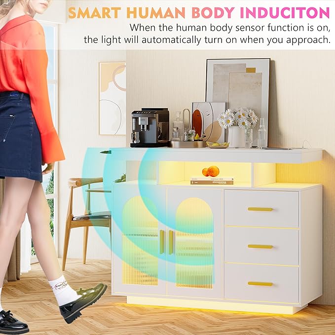 40" LED Buffet Cabinet with Charging Station, Auto Sensor Kitchen Storage - Image 5
