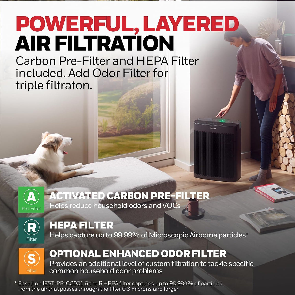 honeywell hepa air purifier for home, 2423 ft², front angle view