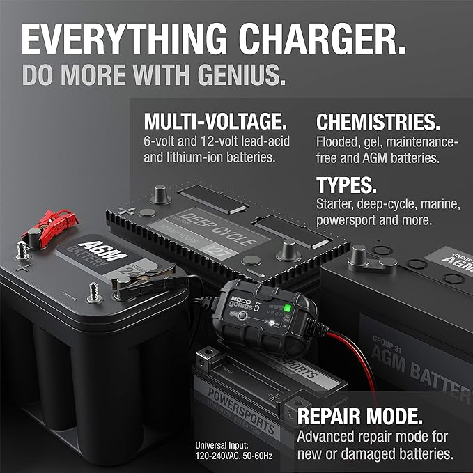 NOCO GENIUS5: 5A 6V/12V Smart Battery Charger – Automatic Maintainer, Trickle - Image 5