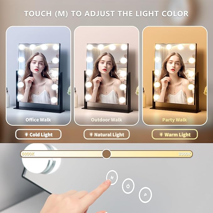 Vanity Mirror with Lights, Makeup Mirror with Lights, 3 Color Lighting Modes - Image 2