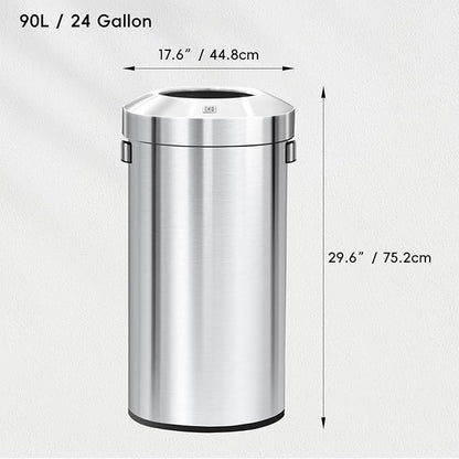 EKO Urban 24 Gallon Round Stainless Steel Open Top Waste Bin, Tall Commercial - Image 4