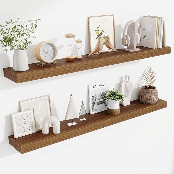 Fun Memories Floating Shelves 48 Inch, Extra Large Wood Shelf Set of 2 by FunMemories
