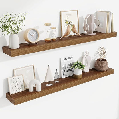 Fun Memories Floating Shelves 48 Inch, Extra Large Wood Shelf Set of 2 by FunMemories