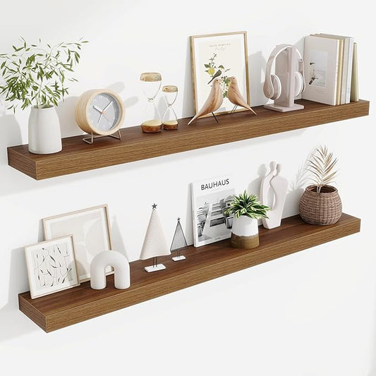 Fun Memories Floating Shelves 48 Inch, Extra Large Wood Shelf Set of 2 by FunMemories