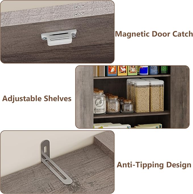 Pantry Organizers and Storage Cabinet, 71” Barn Door White Kitchen Cabinet - Image 5