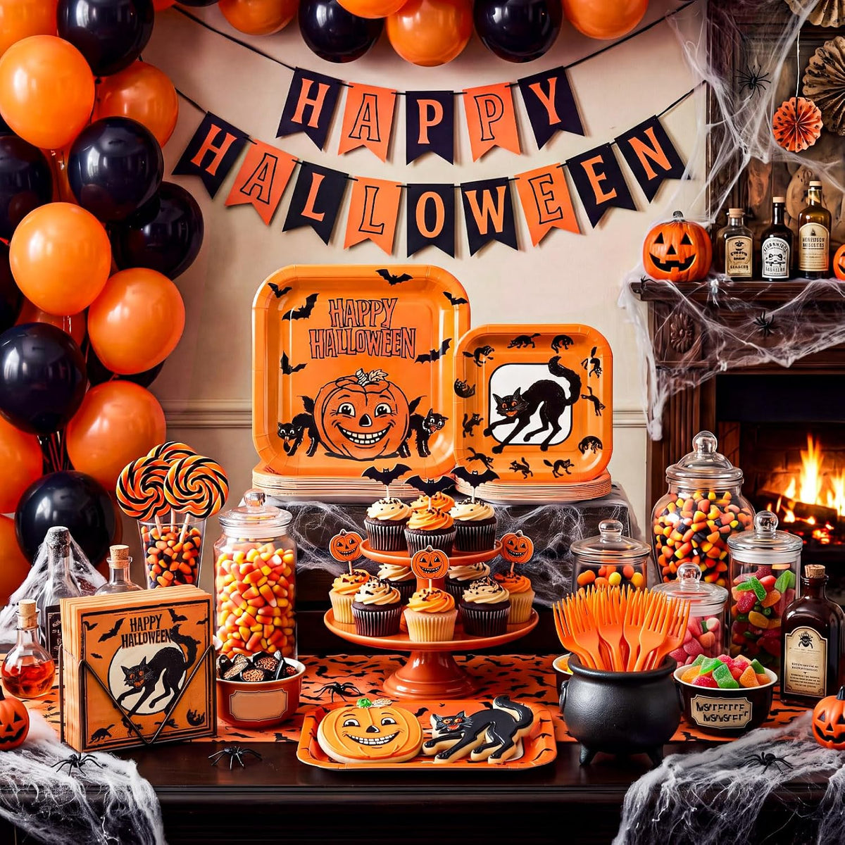 Rtteri 250 Pcs Vintage Halloween Plates and Napkins Set Serves 50