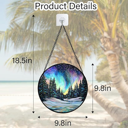 DASTOLL Stained Glass Window Hanging, Aurora Landscape Sun Catchers Glass Panel - Image 5