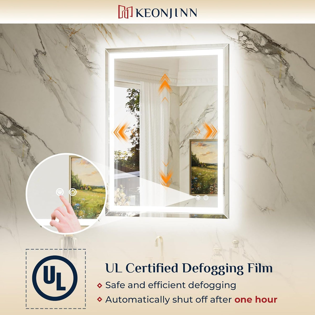 Keonjinn 30" x 36" Beveled LED Bathroom Mirror with Lights, Tempered Glass | Front and Backlight, Lighted Mirrors for Bathroom Wall, 3 Color Lights, Fast Defogging, Stepless Dimmable, Hardwired/Plug in
