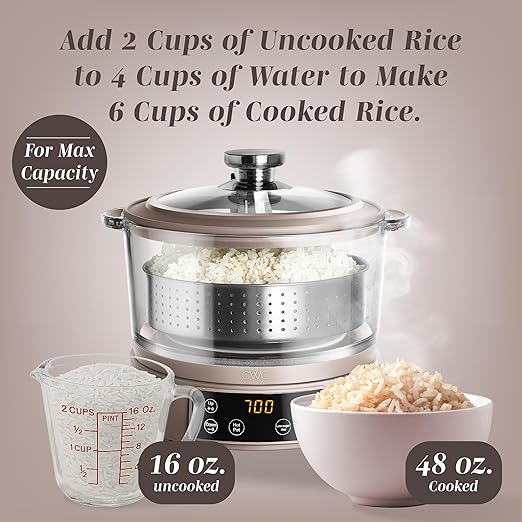 COOK WITH COLOR 3L Glass Mini Low Carb Rice Cooker – Holds 2 Cups Raw/Makes 6 - Image 5