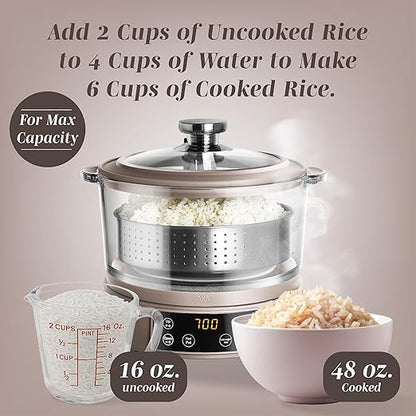 COOK WITH COLOR 3L Glass Mini Low Carb Rice Cooker – Holds 2 Cups Raw/Makes 6 - Image 5