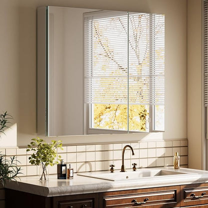 Bathroom Medicine Cabinet with Mirror, 30 Inch x 26 Inch Bathroom Mirror by Unknown