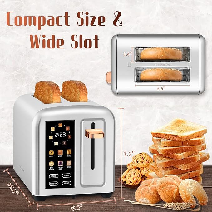 SEEDEEM Toaster 2 Slice with Touch Screen, Faster Heating Speed, 7 Shade Setting - Image 4