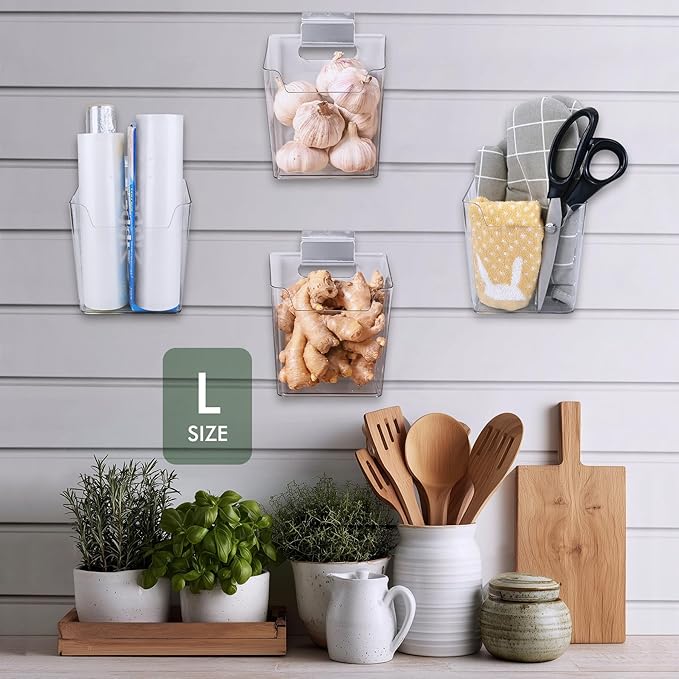 Clear Slatwall Bins, 4 Pack Slat Wall Accessories Cups Hooks Assemble Set Fit - Image 8