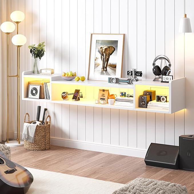 70.9"W Floating TV Stand with LED Lights & Power Outlets - Image 7