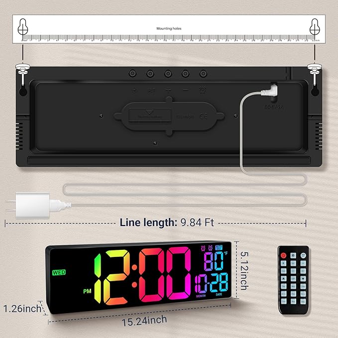 16.5" Large Digital Wall Clock: Wall Mount Decor Clock Large Display - Image 3