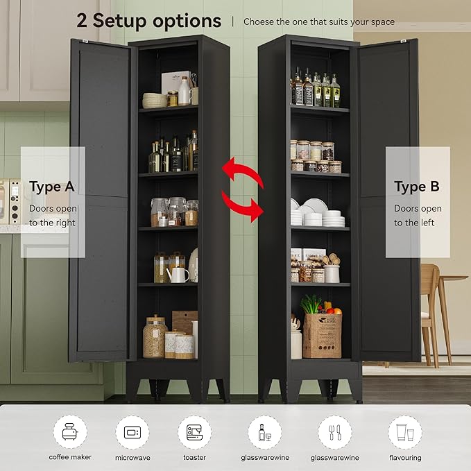 Narrow Metal Cabinet with 4 Adjustable Shelves and Barn Doors, Tall Bathroom - Image 4