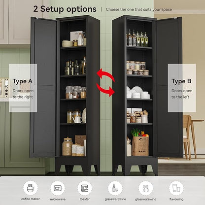 Narrow Metal Cabinet with 4 Adjustable Shelves and Barn Doors, Tall Bathroom - Image 4