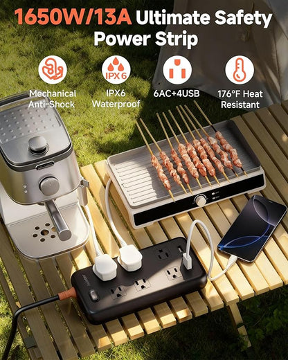 Iwister Outdoor Power Strip Weatherproof IPX6, 6 Ft Extension Cord, 4 USB Ports - Image 2