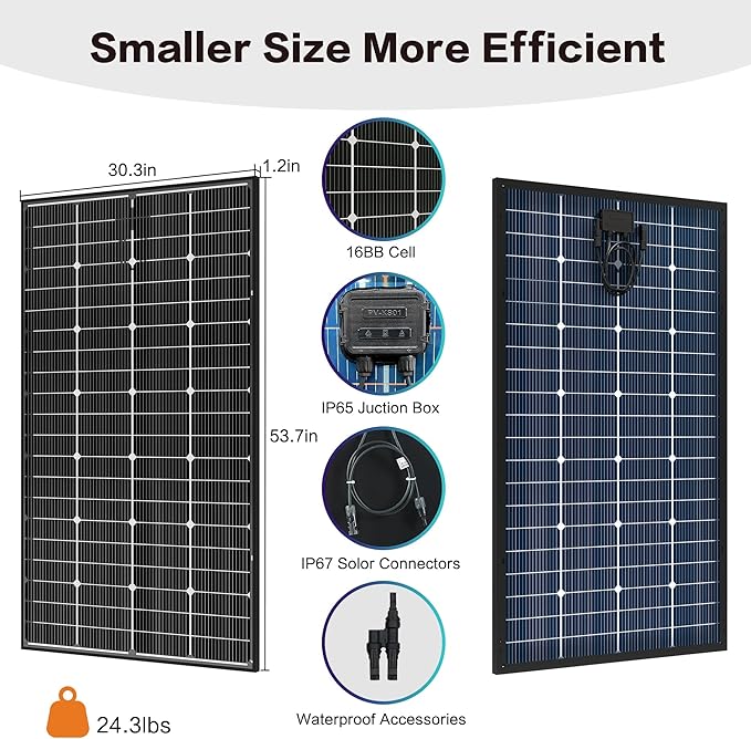 JJN Bifacial 400 Watt Solar Panel, 16BB N-Type 2 Pcs 200W 12V 25% High - Image 5