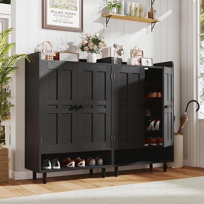 Farmhouse Shoe Cabinet with Doors, 6-Tier Wooden Shoe Organizer with Adjustable - Image 3