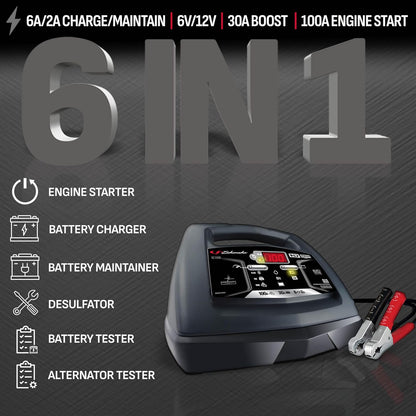 schumacher electric 6a car battery charger & maintainer shown in use