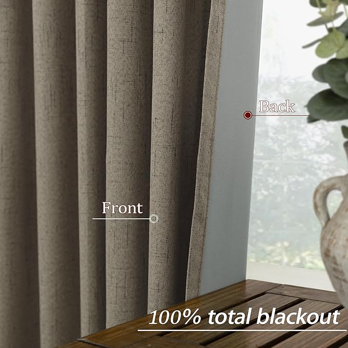 Taupe Brown Linen Blackout Curtains - Image 6