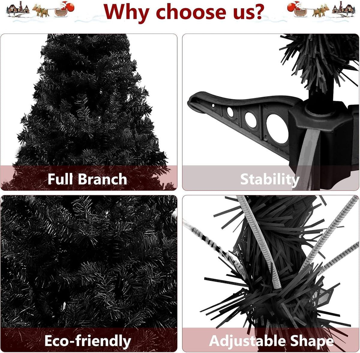 5ft Halloween Black Christmas Tree for Home, Office, Party Decoration, Artifi...