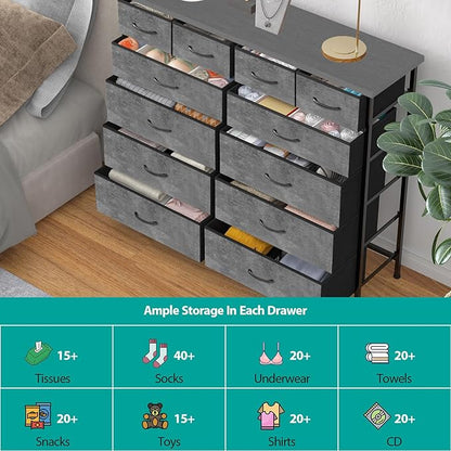 Gray Dresser for Bedroom with 12 Deep Drawers, Wide Chest of Drawers, Tall - Image 5