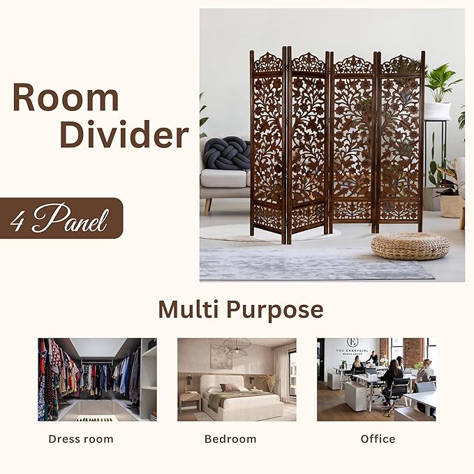 Lightnpro 4 Panel Wooden Room Divider 72 x 72 Inch - Image 5
