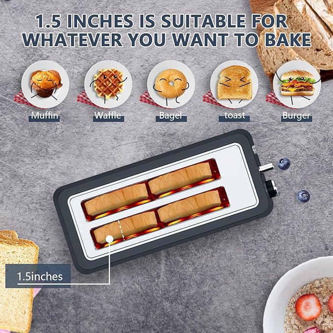 4-Slice Toaster, Extra Wide Long Slot Toaster, 6 Browning Settings, - Image 4