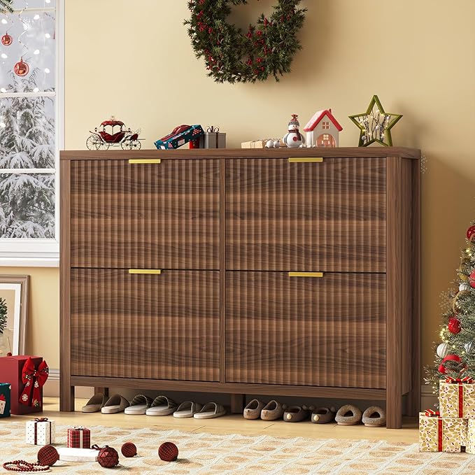 Shoe Cabinet Storage for Entryway, Fluted Shoe Cabinet by YomiluveDesign