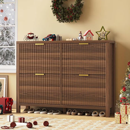 Shoe Cabinet Storage for Entryway, Fluted Shoe Cabinet by YomiluveDesign