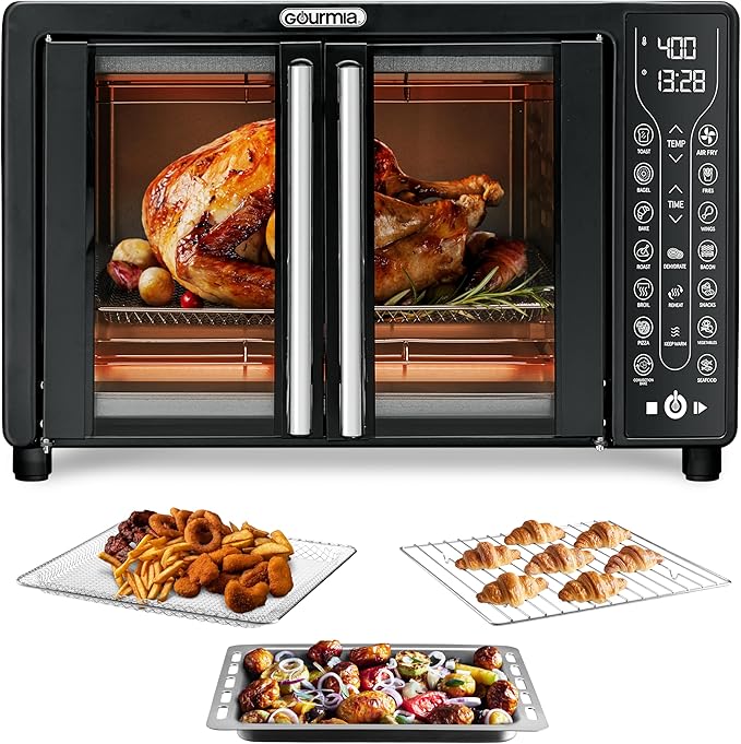 Gourmia Toaster Oven Air Fryer Combo 17 cooking presets 1700W french door by Gourmia